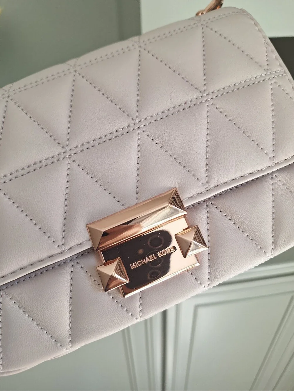 NWT Michael Kors Sloan Quilted Bag Small Size Soft Pink With Rose Gold Hardware